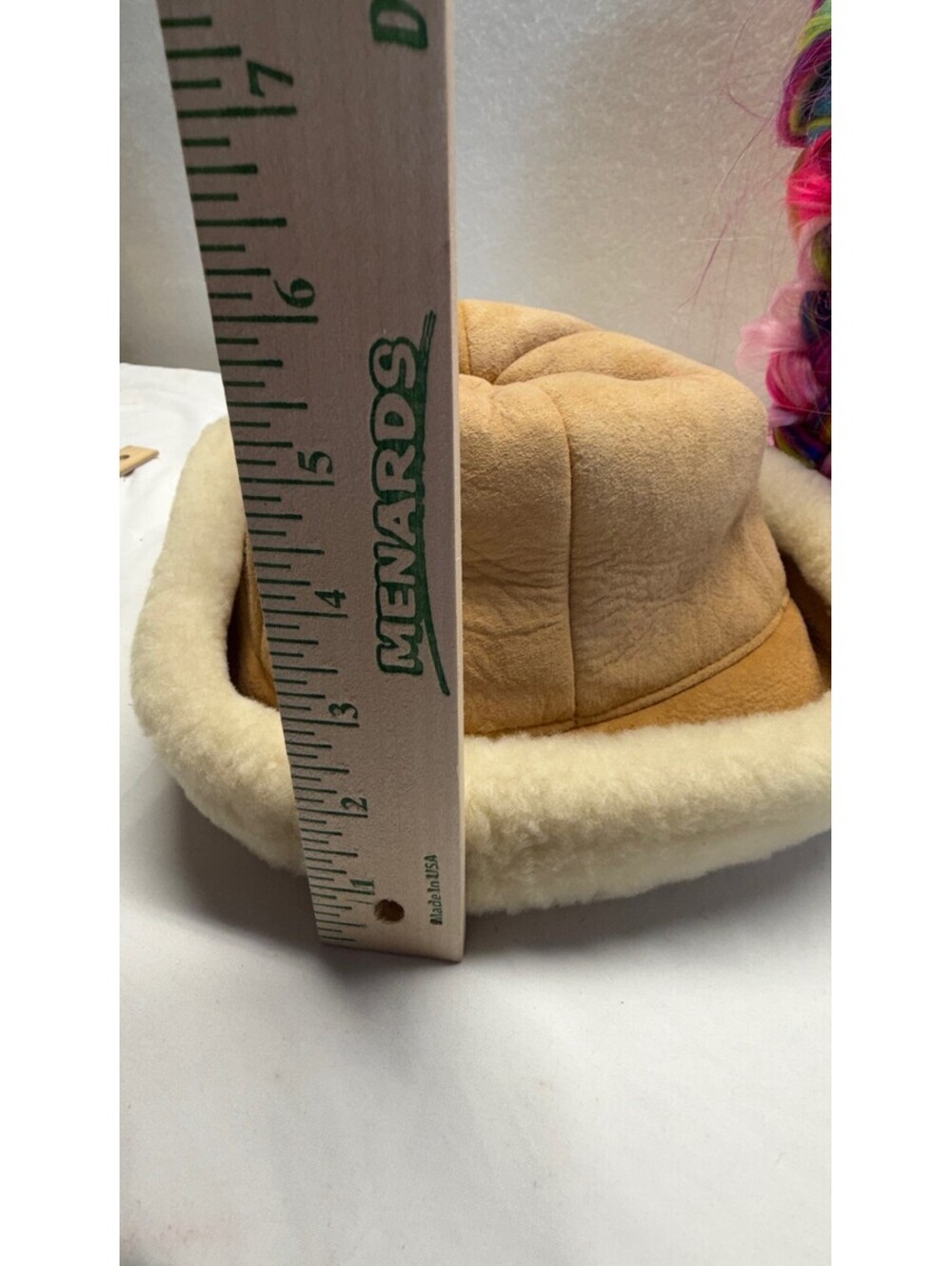 Vintage Genuine Suede & Shearling Bucket Hat Tan Cream Winter Warmth E-4 - Picture 7 of 9